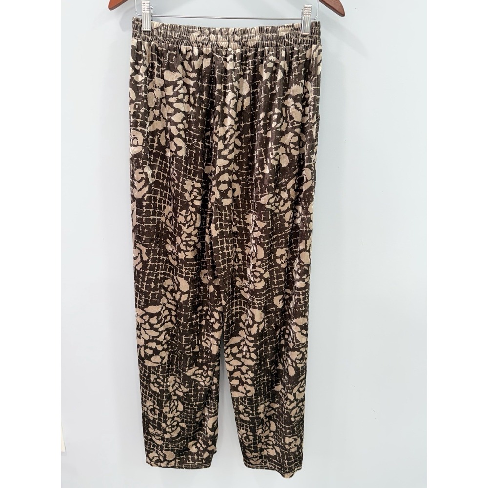 GIGIO Wide Leg Pull On Pants M Velvet Brown Abstract Print Stretch Casual Boho - Picture 3 of 9